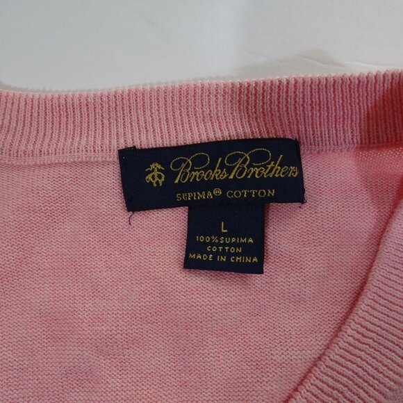 Brooks Brothers V-Neck Sweater Pink Men Size L Preppy Classic Supima Cotton - Picture 5 of 11